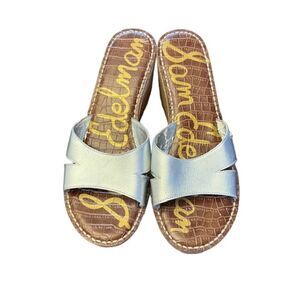 Sam Edelman Silver Cork Wedge Slides Size 10